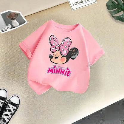 Disney Mickey Minnie Cartoon Printed Boys Girls Street Cotton T-shirt Baby Comfort Crewneck short sleeve top T-shirt top