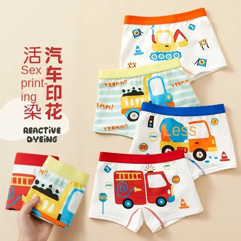 2pcs Children's Underwear Boy Panties Underpants Engineering Vehicle Cars Fire Engine Comfortable Shorts Briefs Boxers For Kids