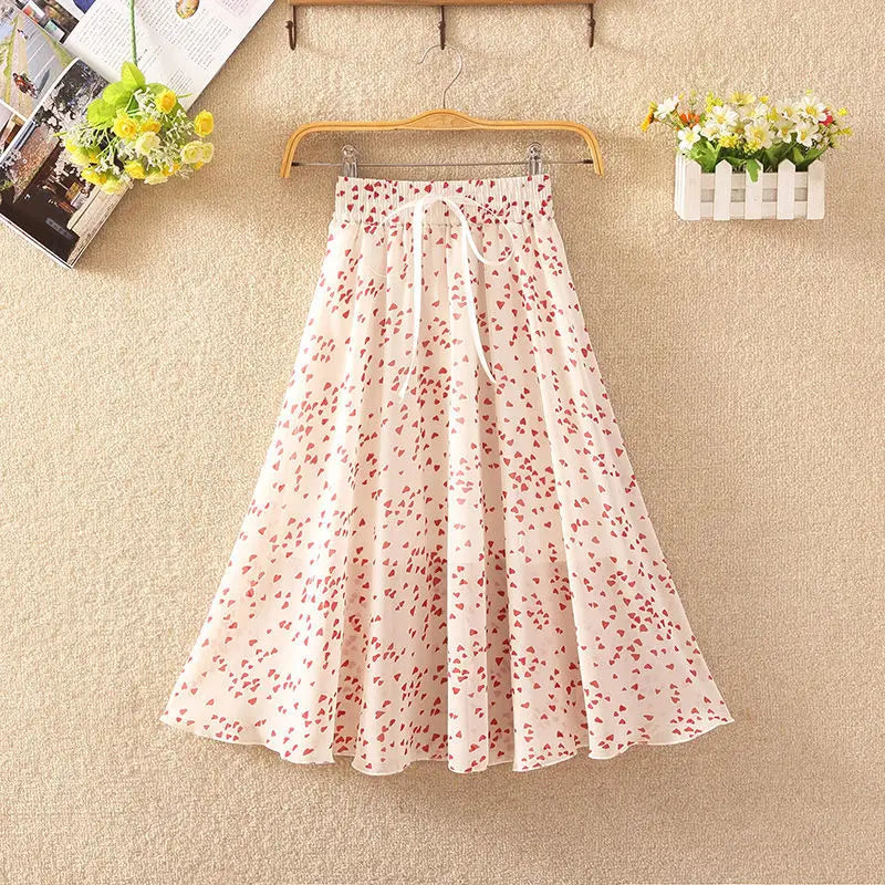 Spring Summer Floral Girl Skirt Chiffon Long Length Fashion Teenager Girl Clothes Elegant Princess Plus Size Tutu Tulle Big