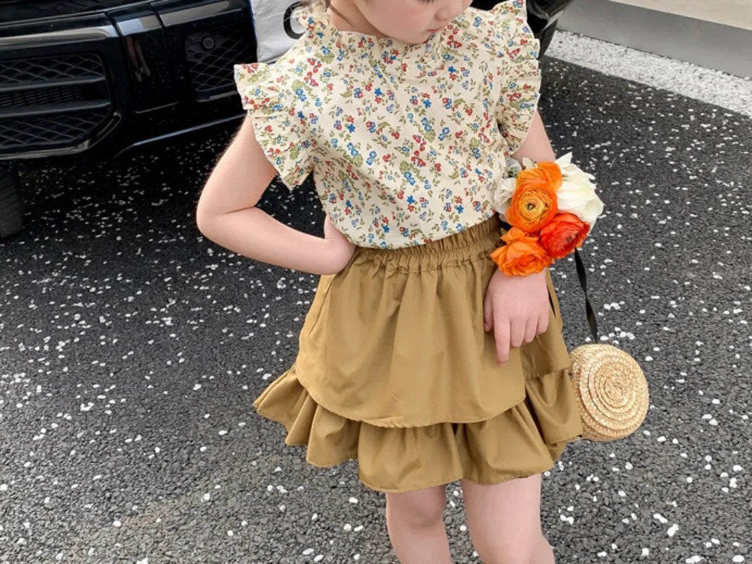 Girls' Suit Summer 2024 New Children's Summer Dress Baby Girl Fashionable Children's Top+Skirt Two-Piece Set