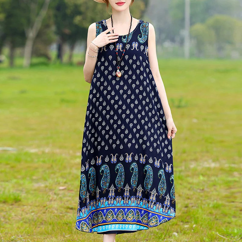 Hot 2024 New Fashion Floral Printed Summer Dress Vestidos Elegant Short Sleeve Slim O-Neck sleeveless Dresses For Women clothing