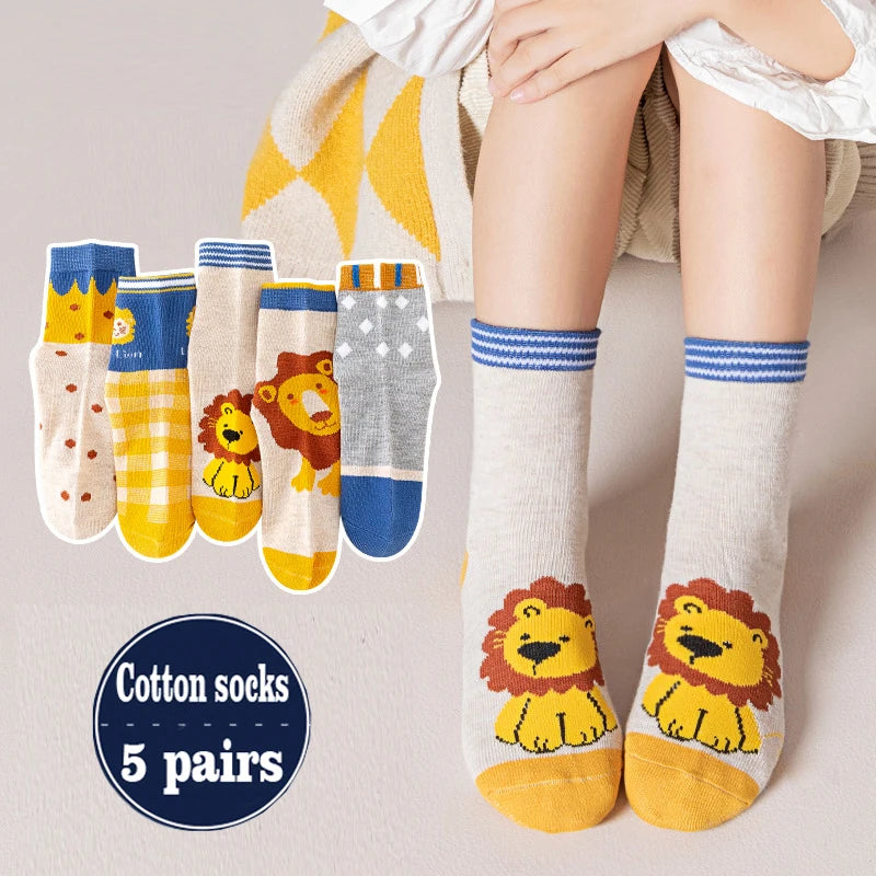 5 Pairs Children Sock Medium Length Anime Cartoon Comfort Warm High Quality Kids Baby Socks Boy Spiderman Socks Four Seasons