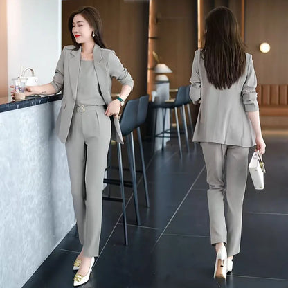 Summer Thin Jacket Blazer Casual Pencil Pants Vest Three Piece Set Elegant Women's Pants Set Office Outfits Business Clothing