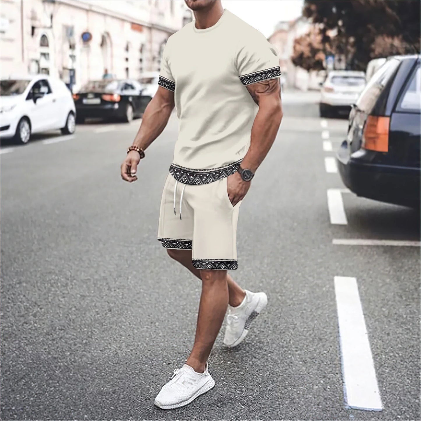 Men's T-Shirt Sets And Shorts Fashion Digital Printing Tow-Piece Casual Oversized Cloth Men's Tees Beach Wear Summer