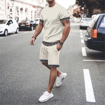 Men's T-Shirt Sets And Shorts Fashion Digital Printing Tow-Piece Casual Oversized Cloth Men's Tees Beach Wear Summer