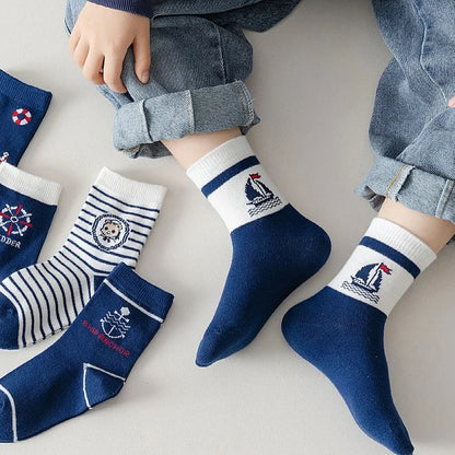 1-14T Kids' Socks Spring Autumn Cotton Socks 5 Pairs/lot Soft Cotton Socks Calf Socks Little Big Boys Crew Sock