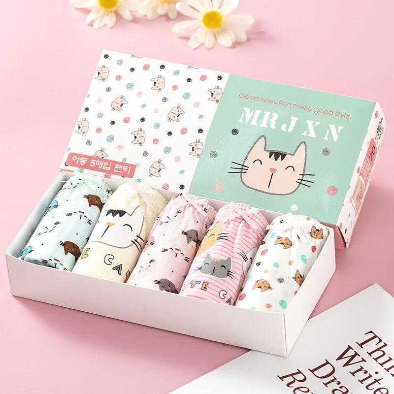 5Pcs/Set Children Underwear For Girls Cotton Soft Baby Girl Briefs Cute Cartoon Kids Triangle Underpants Exquisite Box Packaging