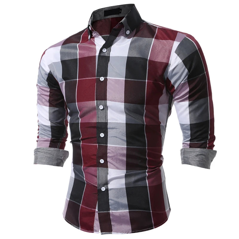 2023 Foreign Trade Men's Long sleeved Checkered Shirt Seasonal Casual Top