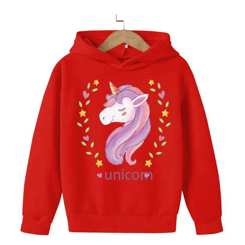 Unicorn Cartoon 2D Pattern Printing 2024 Children Girl Hooded Tops fit 4-14 years old kid Girls Causal Style Fashion Hoodies