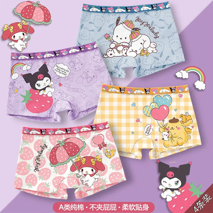 4Pcs/lot Cartoon Kids Underpant Kuromi Breathable Brie Sanrio Hello Kitty Cinnamoroll Boys Girls Underwear Cotton Boxer Shorts