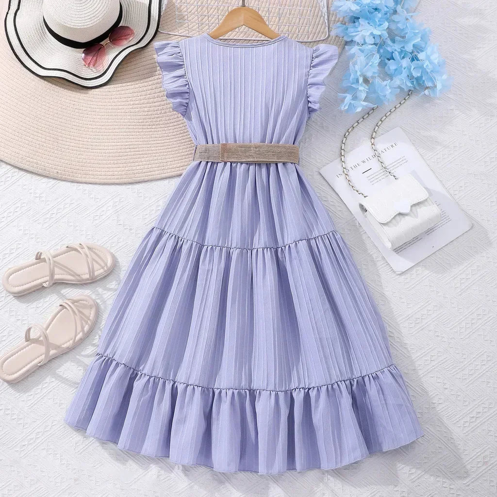 Graceful Princess Teens Girls Dress Clothing Children Dress Short Sleeve Summer Korean Style Ruffled Girls Clothing 8-12Y