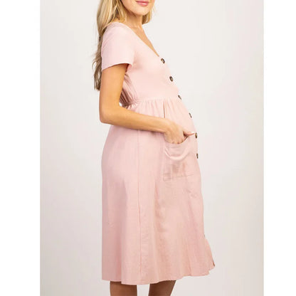 Maternity Clothes 2022 Spring Summer Pregnant Women Dress Casual Sexy V Neck 3/4 Sleeve Solid A-line Dresses Vestidos Plus Size