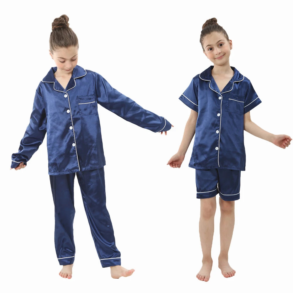 Baby Toddler Silk Pyjamas Children Spring Clothing Sets 2pcs Long Sleeve Shirts+Pants Boys Girls Satin Pajamas Kids Sleepwear