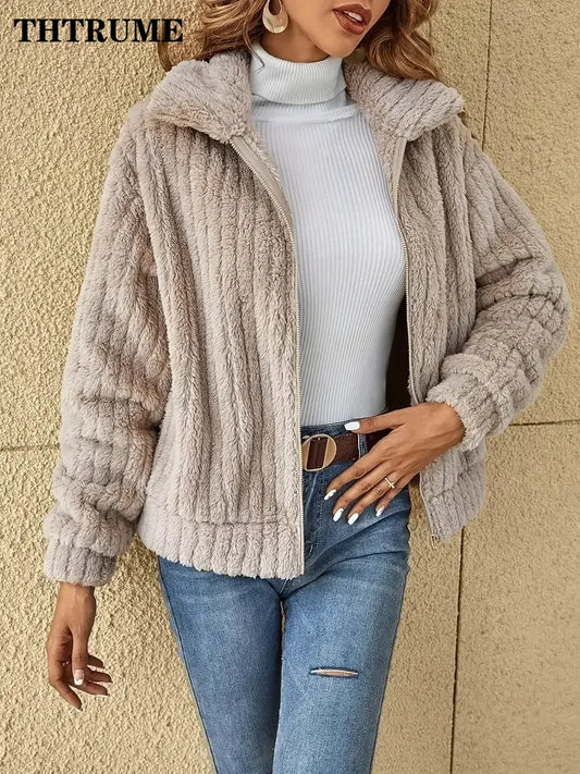 Autumn Winter Women Warm Jacket Fashion Solid Color Lapel 2024 New Elegant Coats Casual Communte Holiday Outerwears Lady Jackets