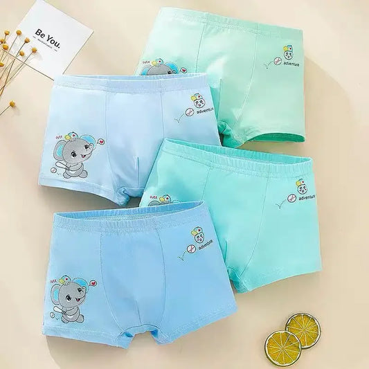 4pcs/Pack Boys Underwear Kids Milk Silk Boxer  Cute Cartoon Training Boyshorts for Toddler Size 3-12 Years