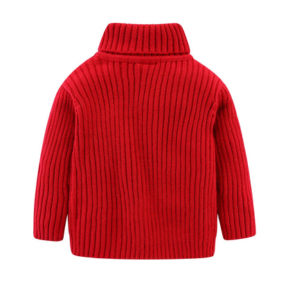 Mudkingdom Girls Boys Sweater Pullover Solid Color Autumn Winter Turtleneck Knitted Sweater for Kids Clothes Long Sleeve