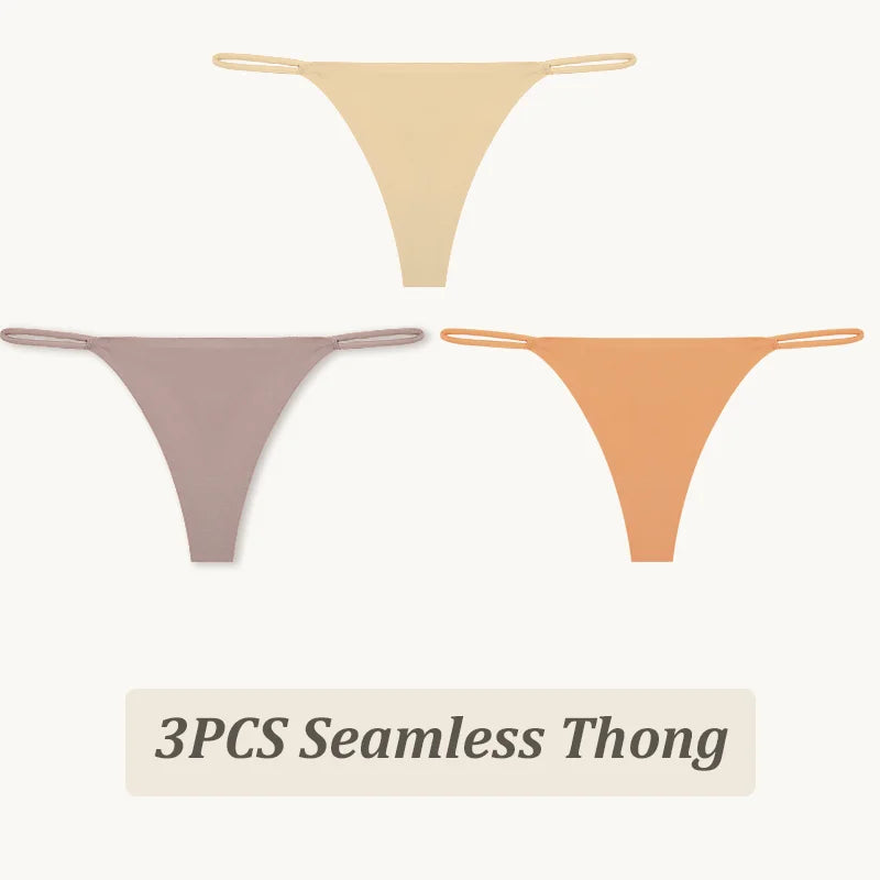 3PCS Seamless Thong Women Thin Strap Low Waist High Flexibility Panties Sexy Underwear Ladies Briefs T-back Comfortable Women