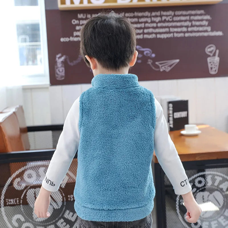 2024 Boys Vest Autumn Winter Keep Warm Children Plush Waistcoat Double Sided Girls Jacket Birthday Gifts 3-12 Years Kids Clothes