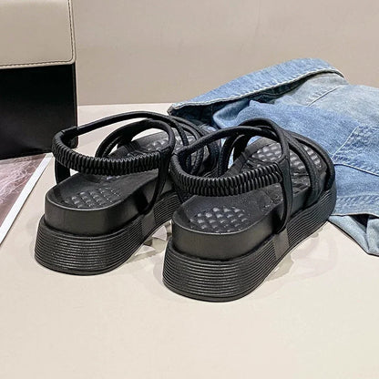 2024 Fashion women's new shoes elastic women's sandals summer platform shoes simple women's outdoor casual sandals