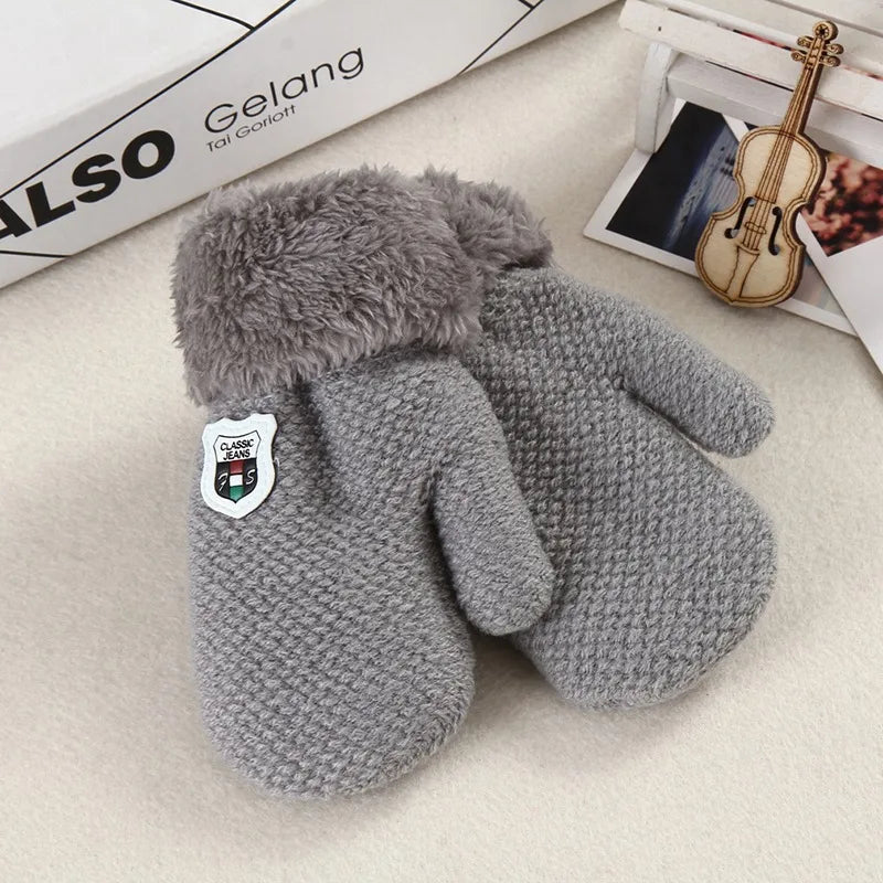 Children Knitted Gloves Winter Thick Warm Cashmere Kids Kindergarten Solid Color Full Finger Gloves Mitten For 1-3 Years