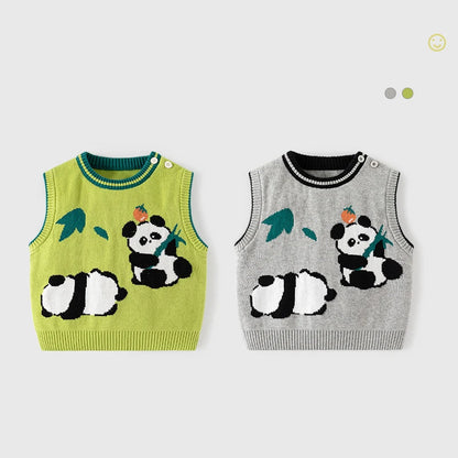 Autumn Winter Baby Boys Vest Cotton Knitted Panda Embroidery Stretch Soft Exterior Toddler Boys Vest Children Boys Tops