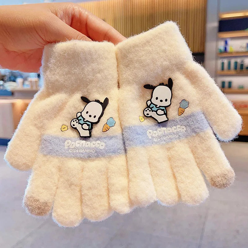 Kawaii Sanrio Hello Kitty Gloves Kuromi My Melody Cold-Proof Winter Finger Gloves Plush Screen Touch Warm Children Toddler Gifts