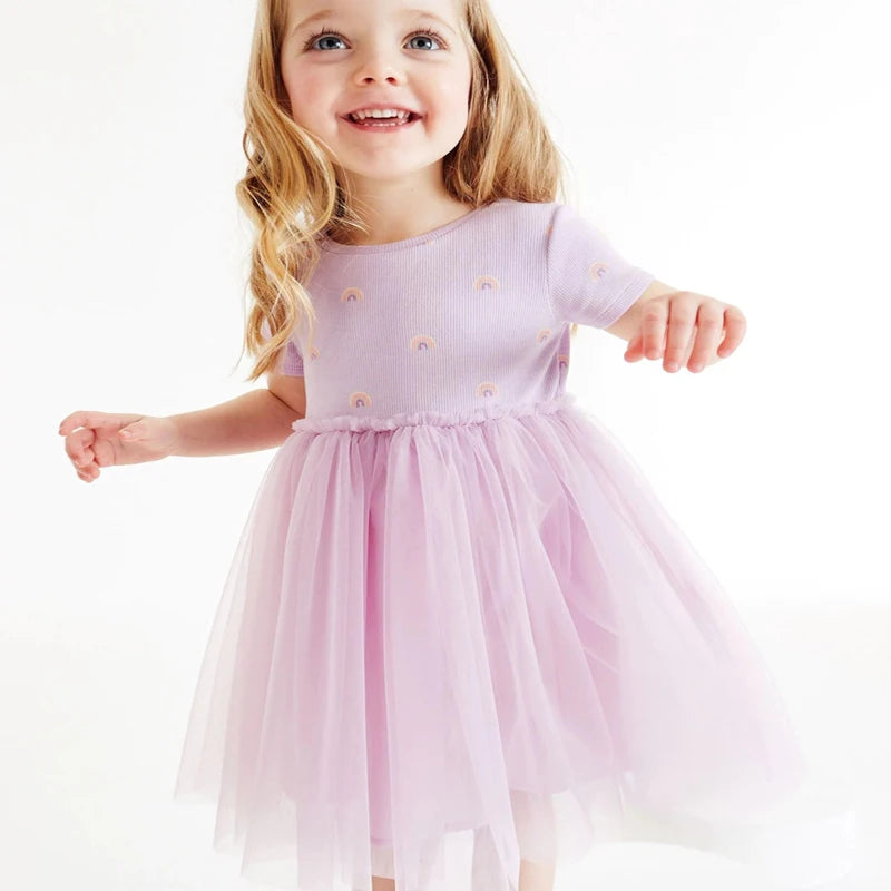 Little maven 2024 Girls Clothes Summer Rainbow Purple Mesh Princess Dress Girls Dresses 2023 Wedding Party Dress for Kids Summer