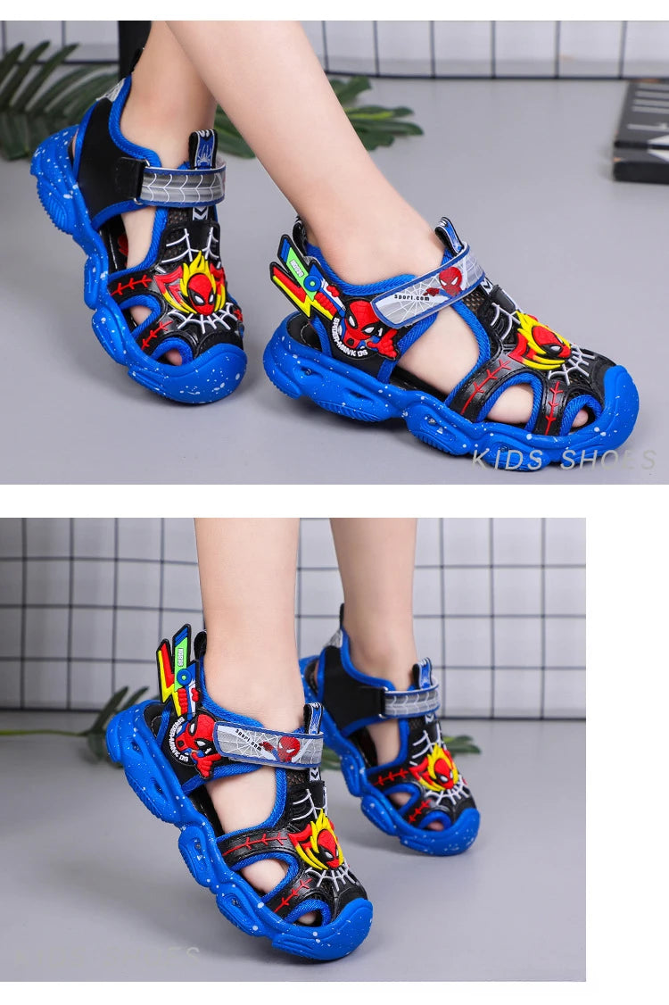 Disney LED Sport Sandals Summer Cartoon Spiderman Sandals for Boys Casual Beach Shoe Soft Sole Kids Shoes