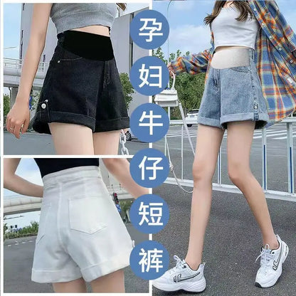 New Maternity Summer Shorts Women's Denim Clothing Japanese and Korean Pregnant Women Wide Leg Shorts Jeans Loose Denim Shorts