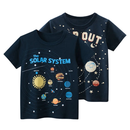 2024 New Toddler Kid Baby Boys Girls Clothes Summer Cotton T Shirt Short Sleeve Cartoon Space Children Top Infant Outfit