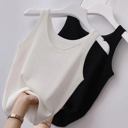 Summer Knit Vest Top Black White T-shirt Women Casual Cropped Strap Sleeveless O Neck Camisole Tank Top Basic Summer Clothes Hot