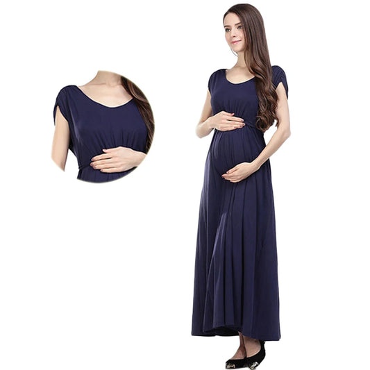 Wholesale Fashion Long Maternity Clothes Maxi Nursing Breastfeeding Dress Pregnant Long Dress Invisible Zippers Drop Shipping