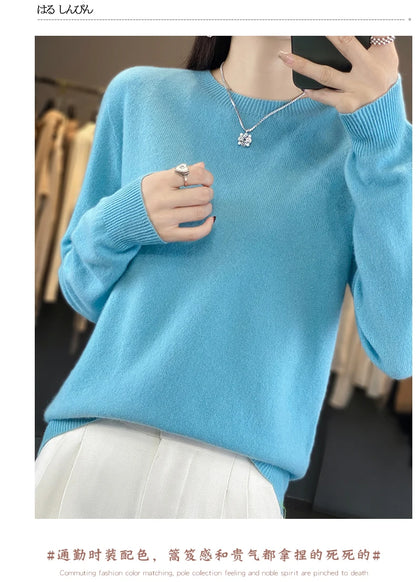 Women 100% Pure Merino Wool Knitted Sweater Autumn Winter Fashion O-Neck Pullover Seamless Jumper Tops Cashmere Warm Clothes