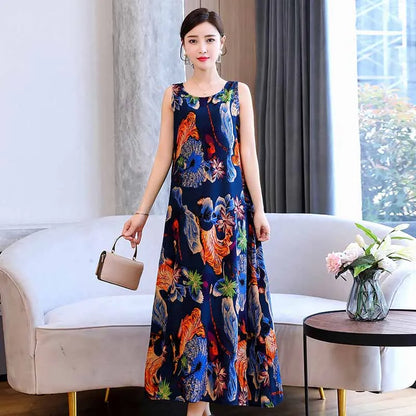 New Hot Fashion Summer Dresses For Women Print Vintage O-neck Dress Sundress Fashion A-line Dress Women Clothing