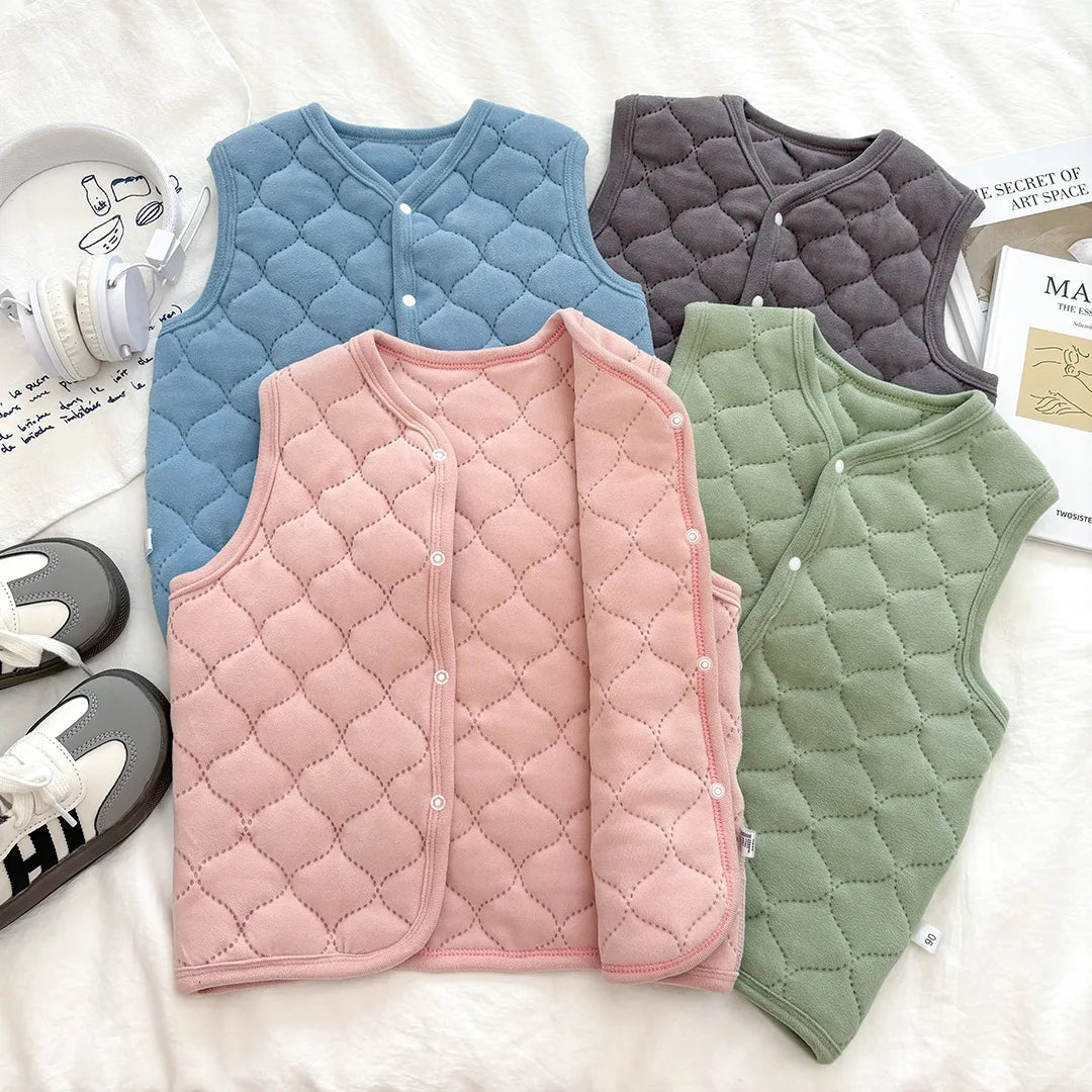 New Autumn Winter Uniform Warm Boys Girls Thickened Medium Large Children Warm Inner Baby Wear Single Top Stylish Vest