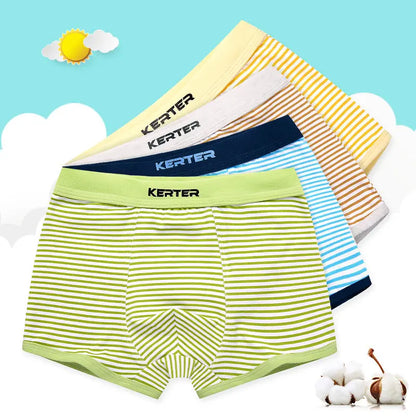 4 Pcs High Quality Children's Underwear for Kids Cartoon Cat Shorts Soft Cotton Underpants Boys Teenage Striped Panties 4-16T