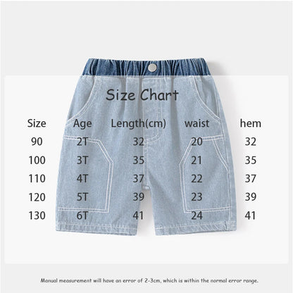 Summer Children Boys Denim Shorts Kids Elastic Waist Pants Toddler Baby Knee Length Trousers for 2-6Y