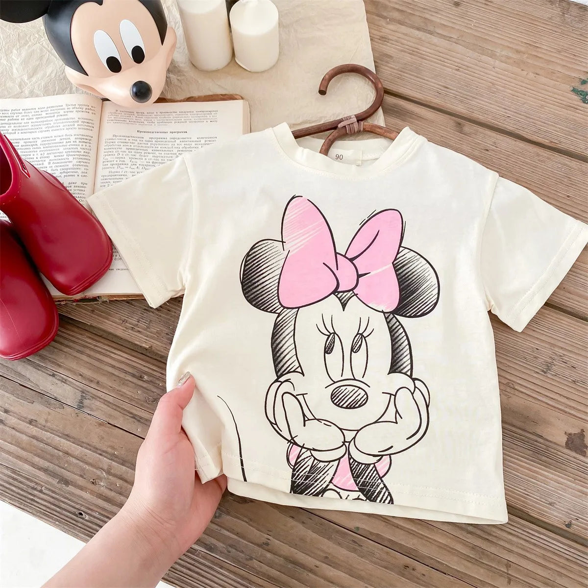 Summer Clothing Girls T-shirt Disney Minnie Short Sleeve Tops Children's Wear Tees Cartoon Cute Baby Girl T Shirts 1 2 3 4 5 6Y