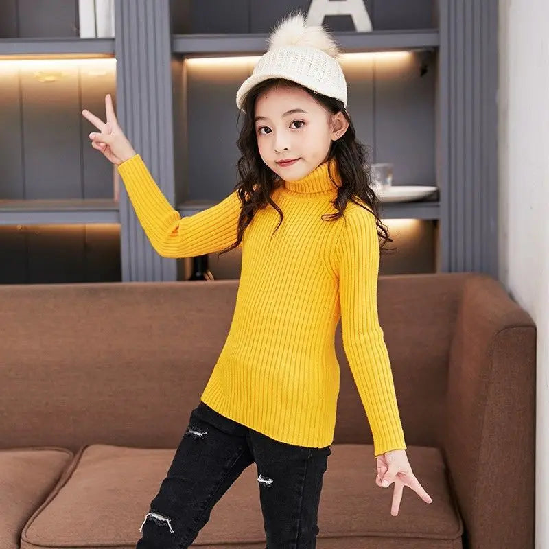 Fashion Baby Girls Winter Turtleneck Knitted Sweaters Clothes 2023 Autumn Children Boys Pullover Kids Knitwear Versatile