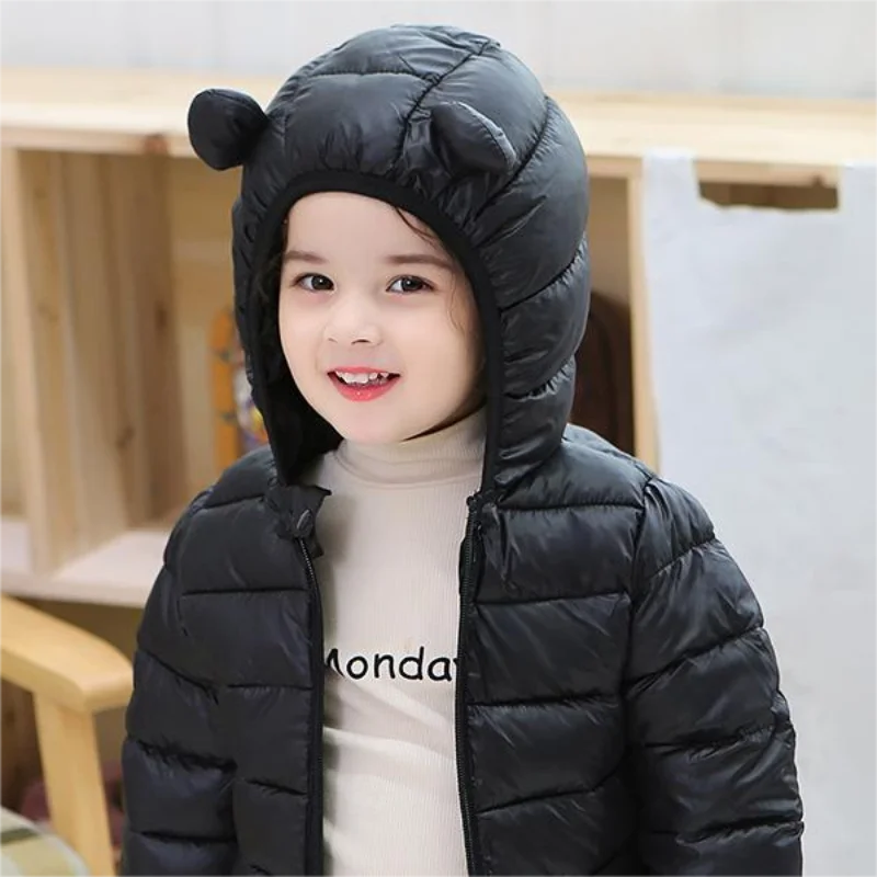 Baby Girl Hooded Down Jackets Warm Outerwear For Boys 1-6 Years Children Baby Coat Winter Solid Color Lightweight Clothes