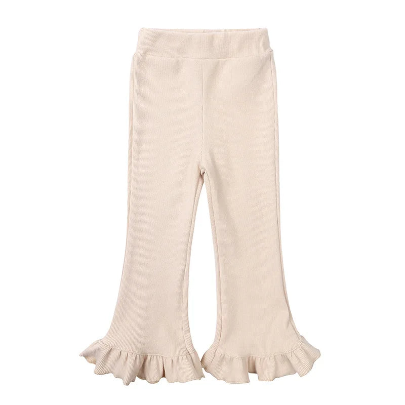 Children's Pants Girls Solid Elasticity Leggings Cotton Ruffle Trousers 1-8 Years Kids Boot Cut Pants Toddler Girls Flares Pant