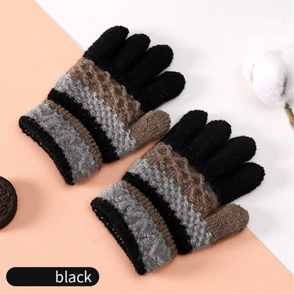 Kids Mittens Winter Autumn Stripe Elastic Full Finger Knitted Gloves Children Girls Boys Outdoor Warm Thick Gloves 3-8 Years