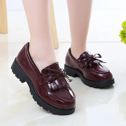 New Girls Leather Shoes Casual Princess Bow-knot Low-top Slip-on Soft Bottom Loafers For Girls Kids Children Spring Autumn