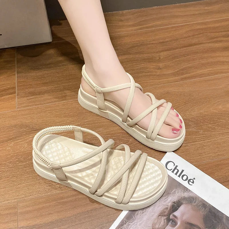 2024 Fashion women's new shoes elastic women's sandals summer platform shoes simple women's outdoor casual sandals