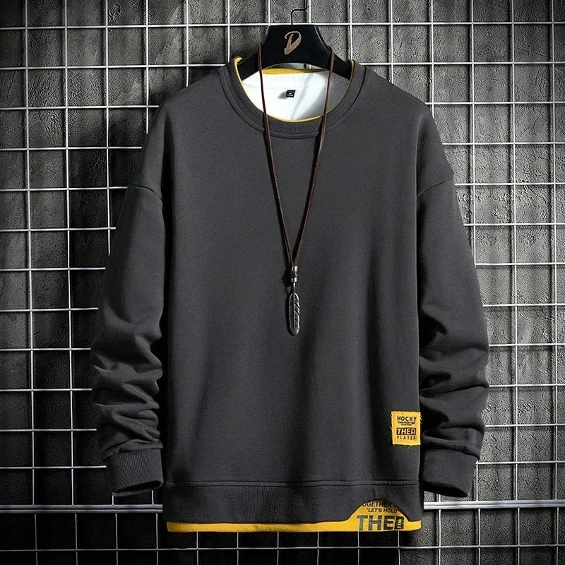 2024 Men New Sweatshirt  Patchwork Letter Print Hoodies Fashion Long Sleeve Spring Autumn Quality Jogger Texture Pullovers Male