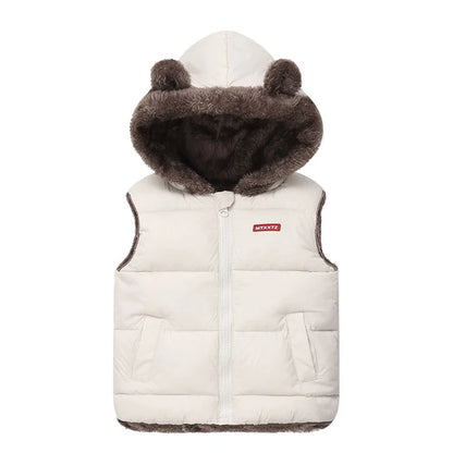 New Winter Keep Warm Boys Vest Fashion Thick Plush Hooded Collar Waistcoat For Kids 2-6 Years Old Children Outerwear