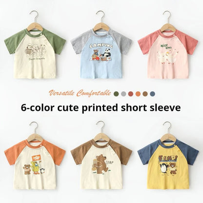 Korean Top 1-5T Kids Summer Boy Girl T-shirt Cartoon Printed Cotton Breathable Short Sleeve Toddler Children T Shirt