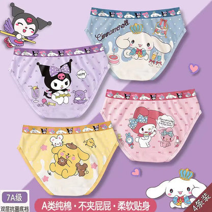 4Pcs/lot Cartoon Kids Underpant Kuromi Breathable Brie Sanrio Hello Kitty Cinnamoroll Boys Girls Underwear Cotton Boxer Shorts