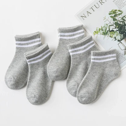 5 Pairs Spring Children Socks 100% Cotton Kids Fashion Black White Pink Student Baby Girl Boy Sports Short Socks For 1-12 Years