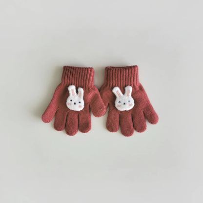 3-6 Years Children's Gloves Autumn and Winter Fashion Girls Boys Knitted Warm Cartoon Super Cute Five-finger Gloves Wholesale